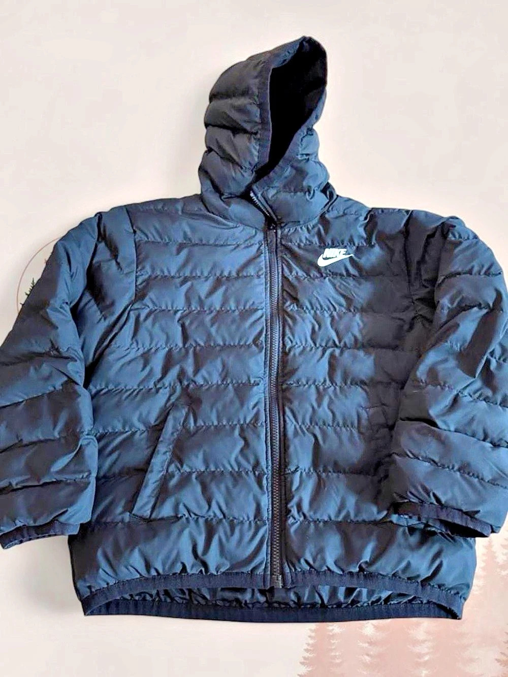 Nike Black Hooded Puffer Jacket Size M Swoosh Quilted Winter Coat